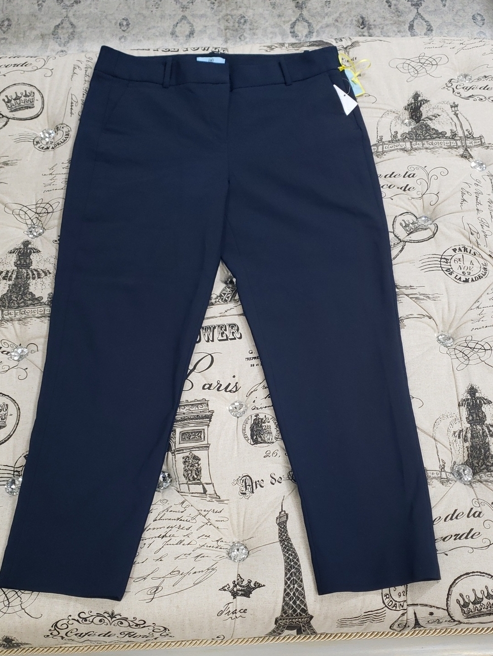 CeCe Navy Cropped Straight-Leg Dress Pants